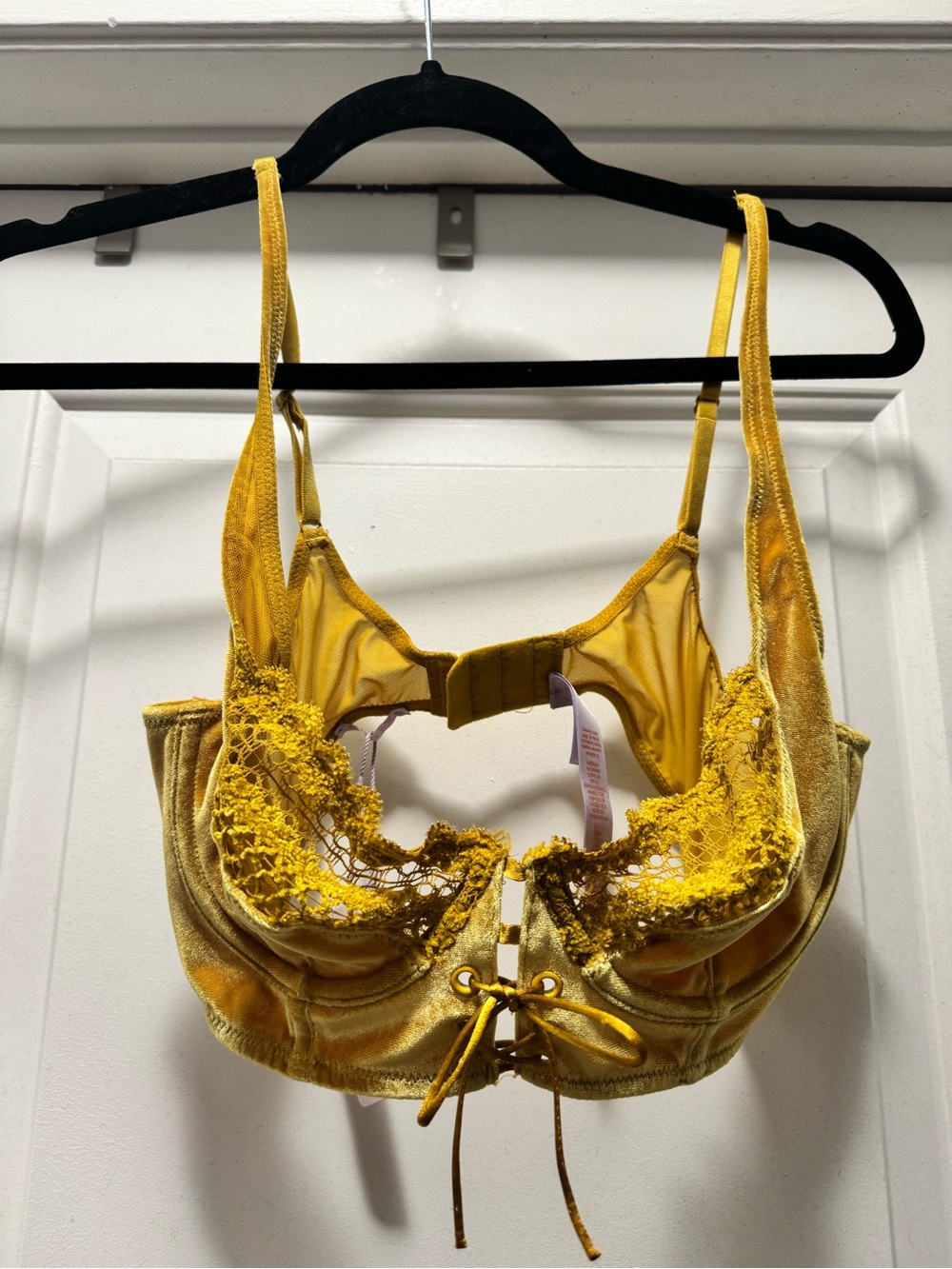 Savage X Fenty Yellow Lace Velvet Underwire Bralette with Front Tie
